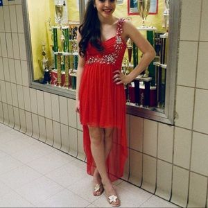 High-low pink/salmon/orange prom dress 1 shoulder